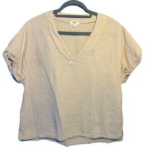 Dylan Beige V-Neck 100% Cotton Tee Women's Size Small